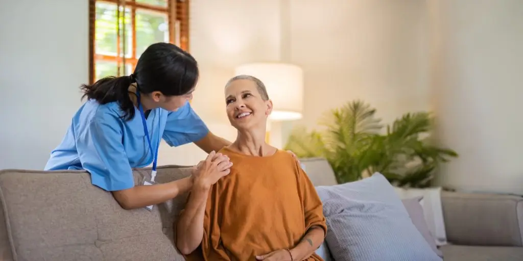 Physical therapist with senior patient, empathy and trust for psychology and healthcare consulting
